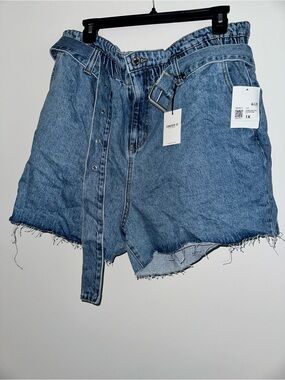 Forever 21 Light Blue Paperbag Waist Denim Shorts with Tie Belt